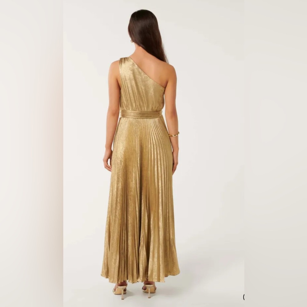 Elegant Gold One-Shoulder Cut Out Pleated Evening Dress/Gown (Size 4) - Picture 4 of 15